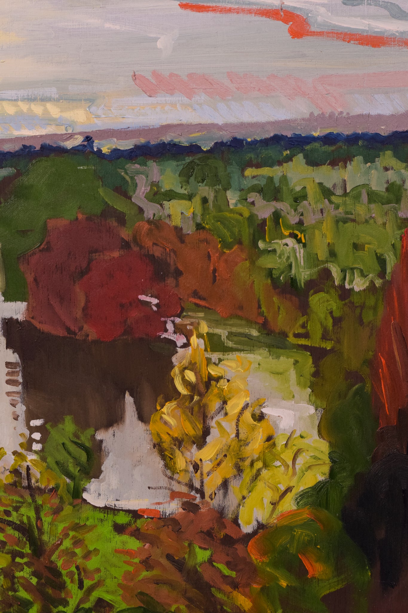 Artwork by Jackson, Richmond Terrace - Autumn Sunset, Made of Oil on board 