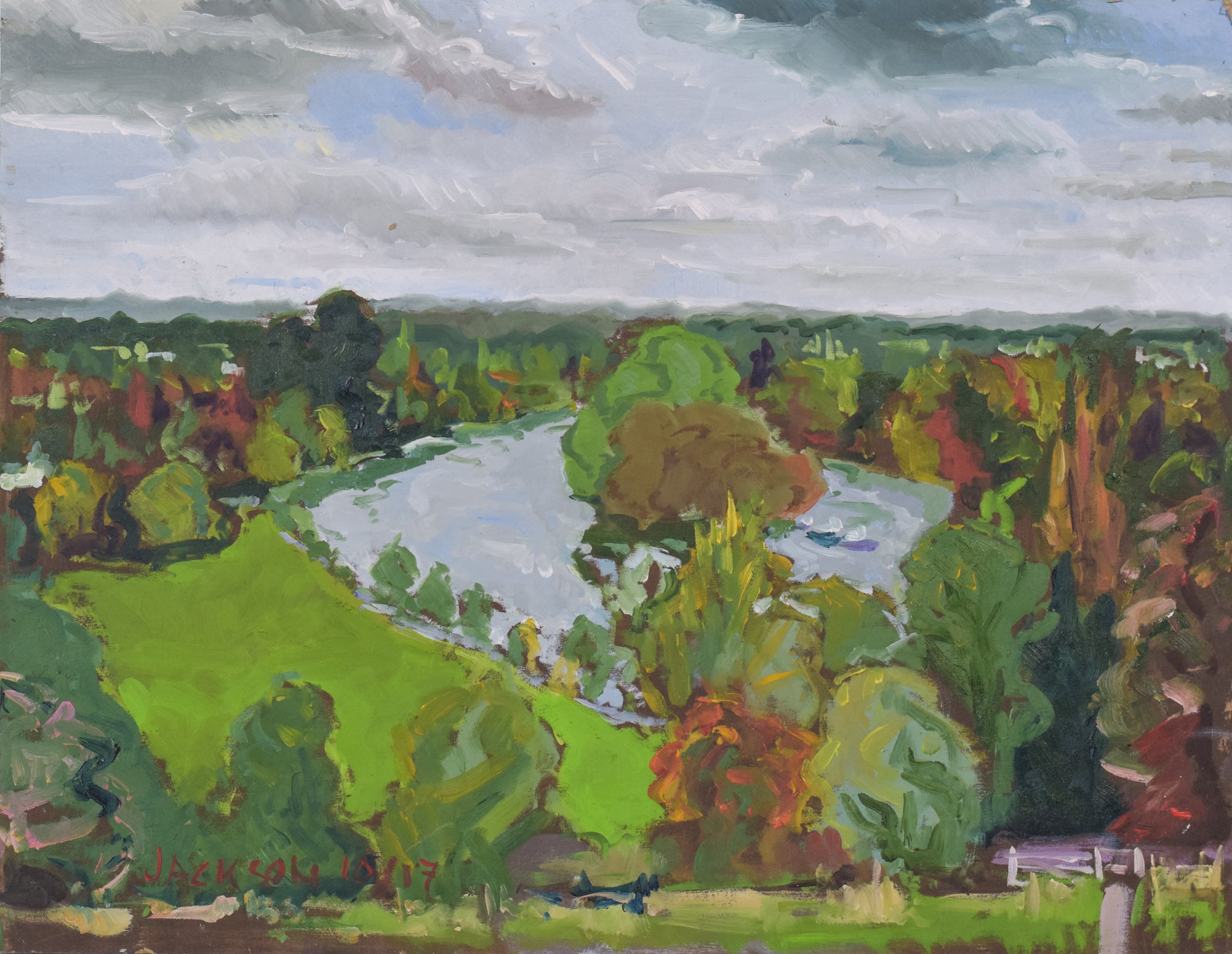 Artwork by Jackson, Richmond Terrace in Autumn - En Plein Air Painting, Made of Oil on board 