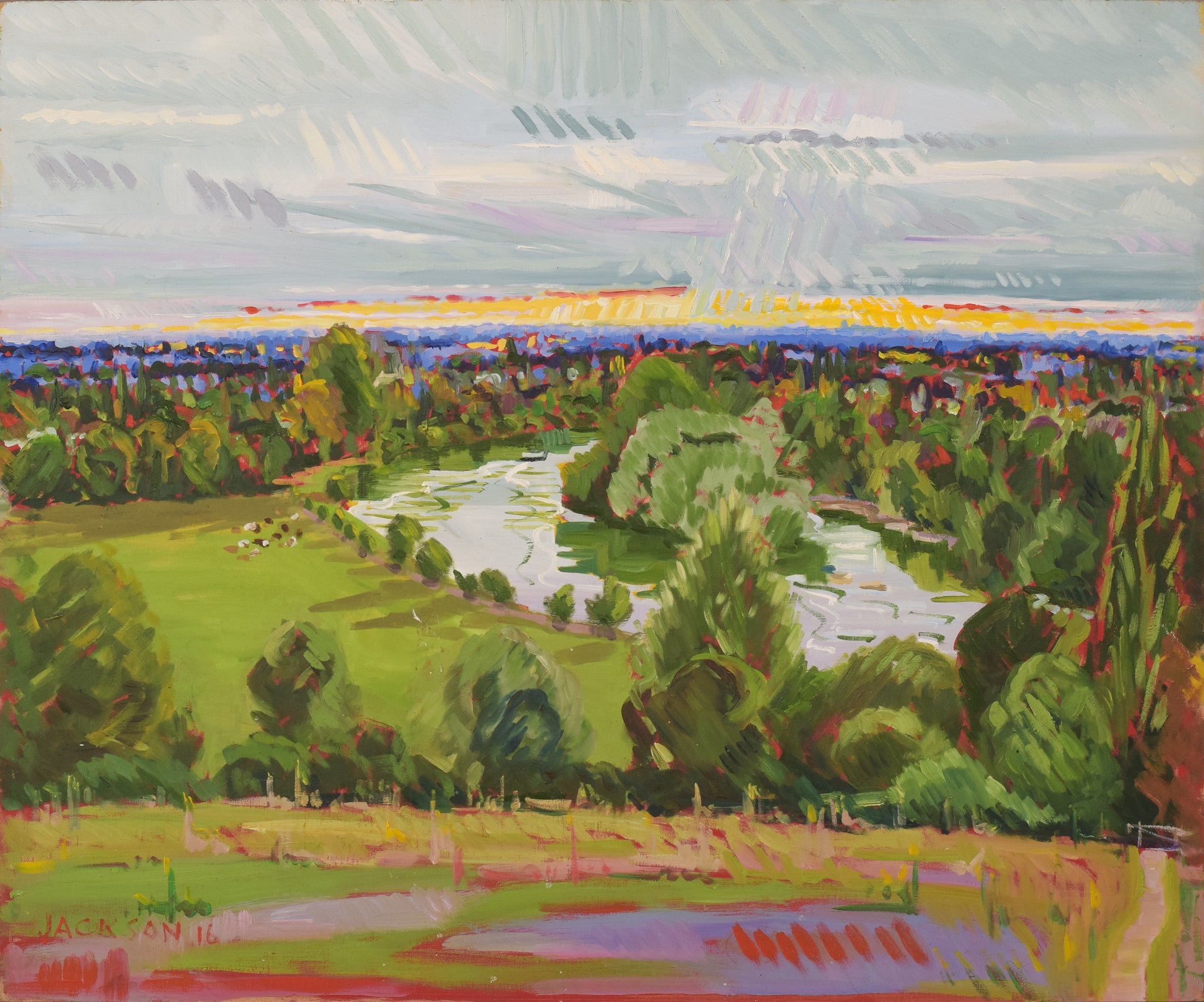 Artwork by Jackson, Richmond Terrace Sunset - En Plein Air, Made of Oil on board 