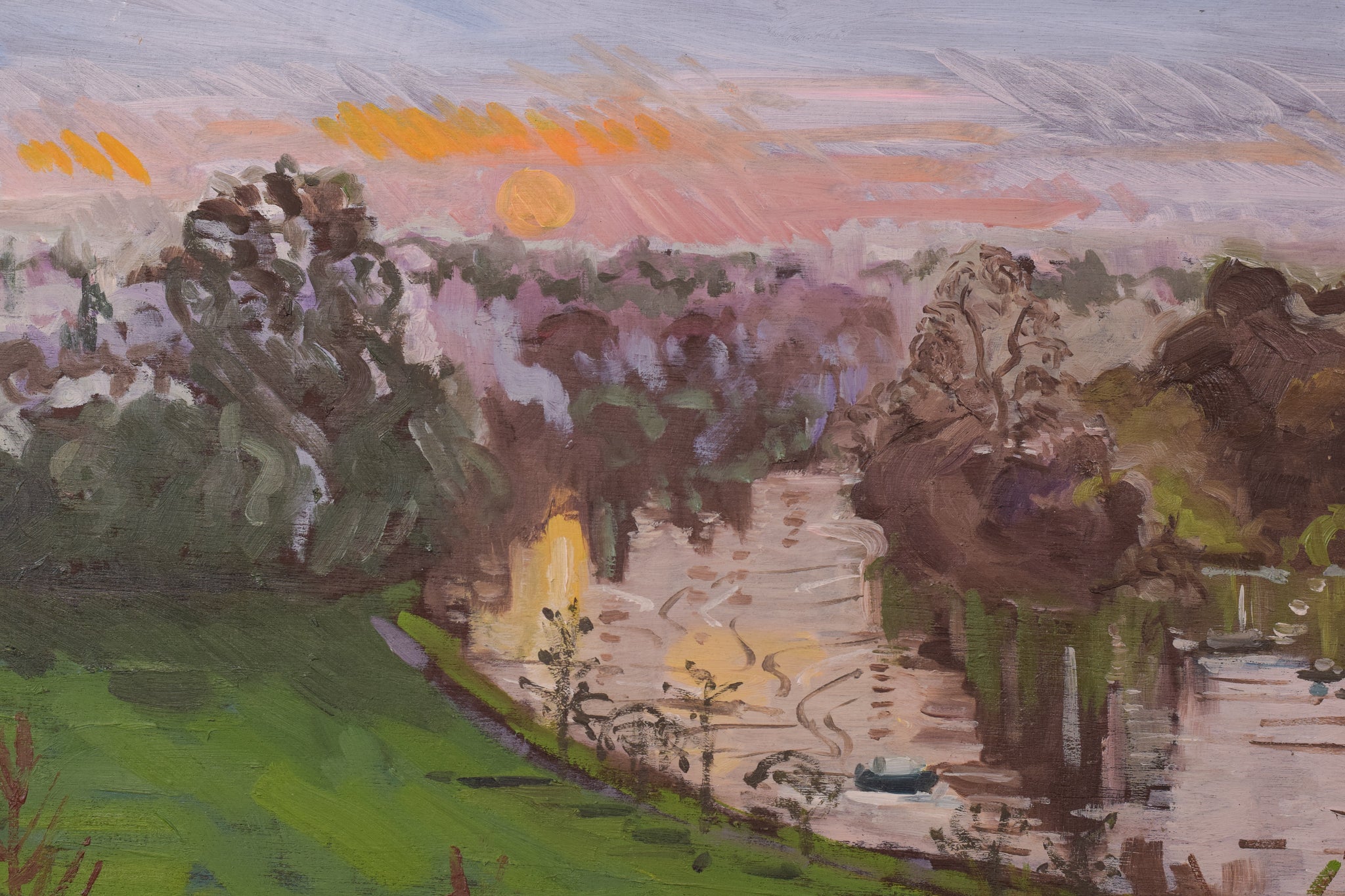 Artwork by Jackson, Richmond Terrace - Winter Sunset, Made of Oil on board 