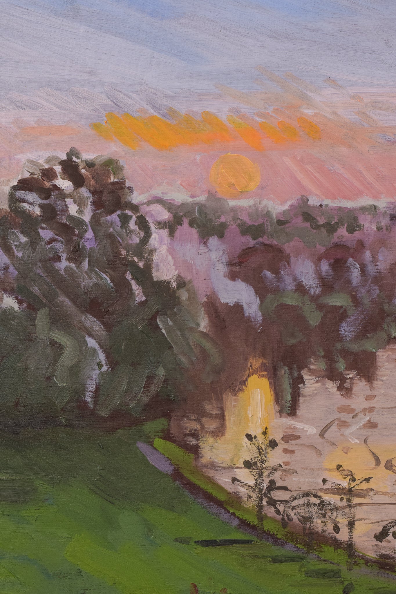 Artwork by Jackson, Richmond Terrace - Winter Sunset, Made of Oil on board 