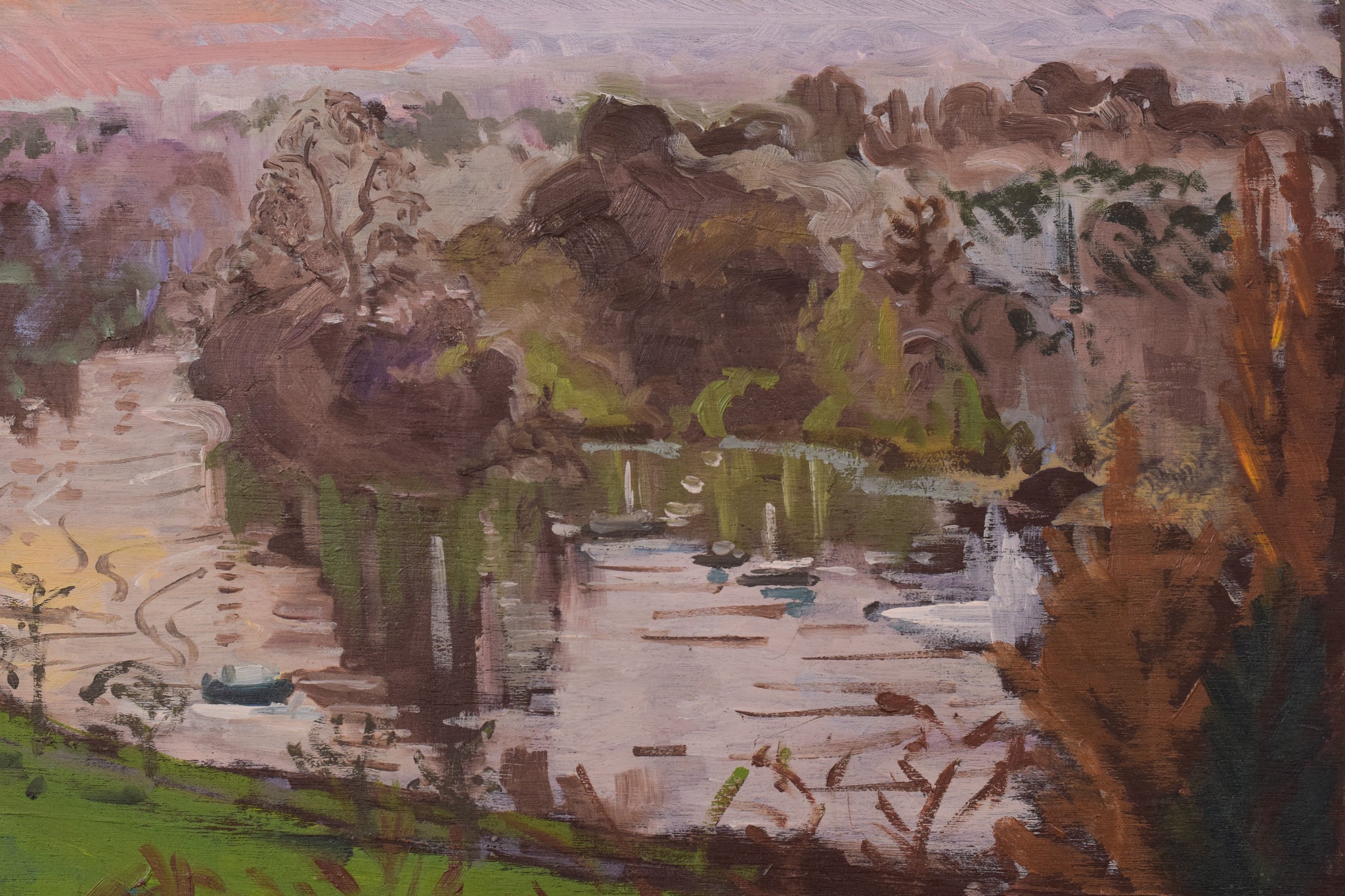 Artwork by Jackson, Richmond Terrace - Winter Sunset, Made of Oil on board 