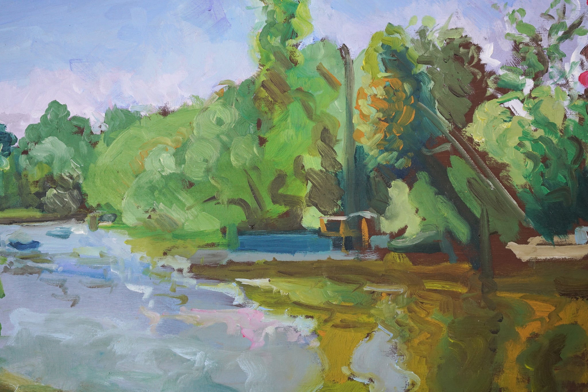 Artwork by Jackson, The Petersham Hotel - Richmond - View Below by The River, Made of Oil on board 