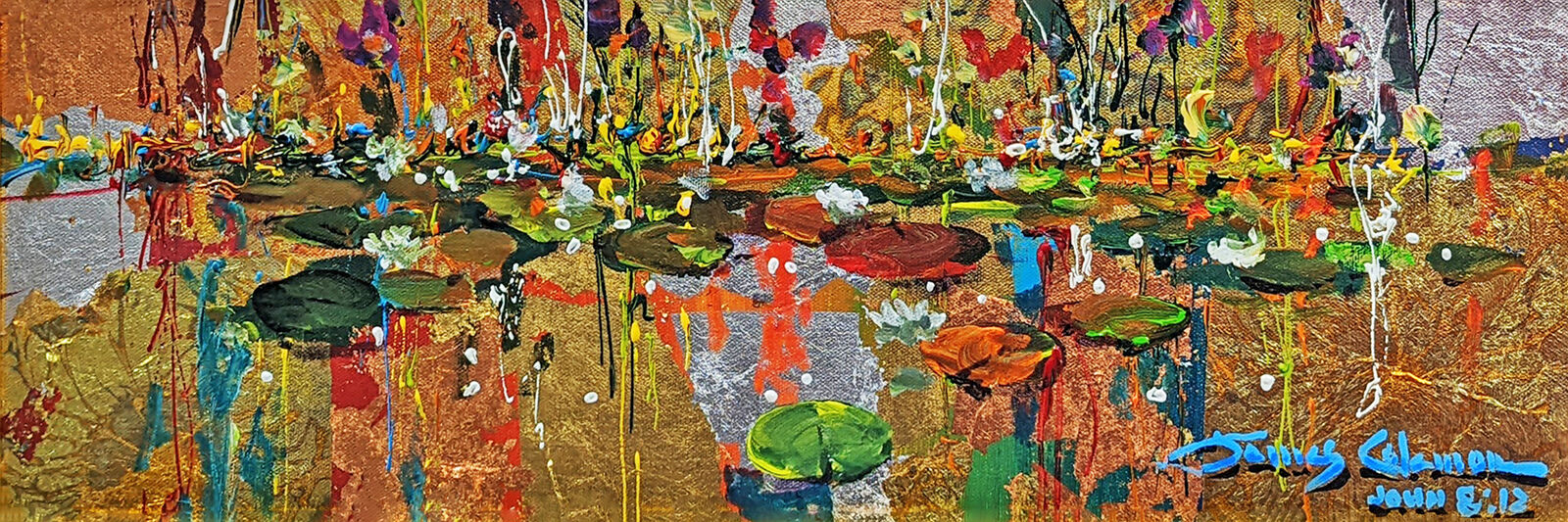 Artwork by James Coleman, GOLD AND LILIES, Made of Mixed Media On Canvas 