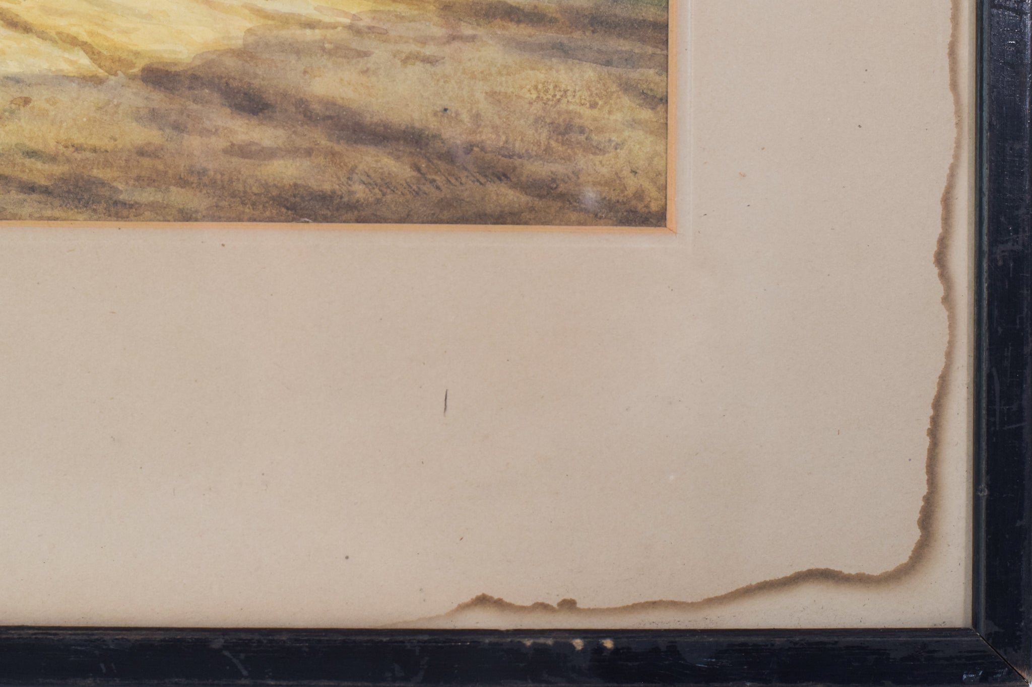 A painting of a landscape with a house in the distance.