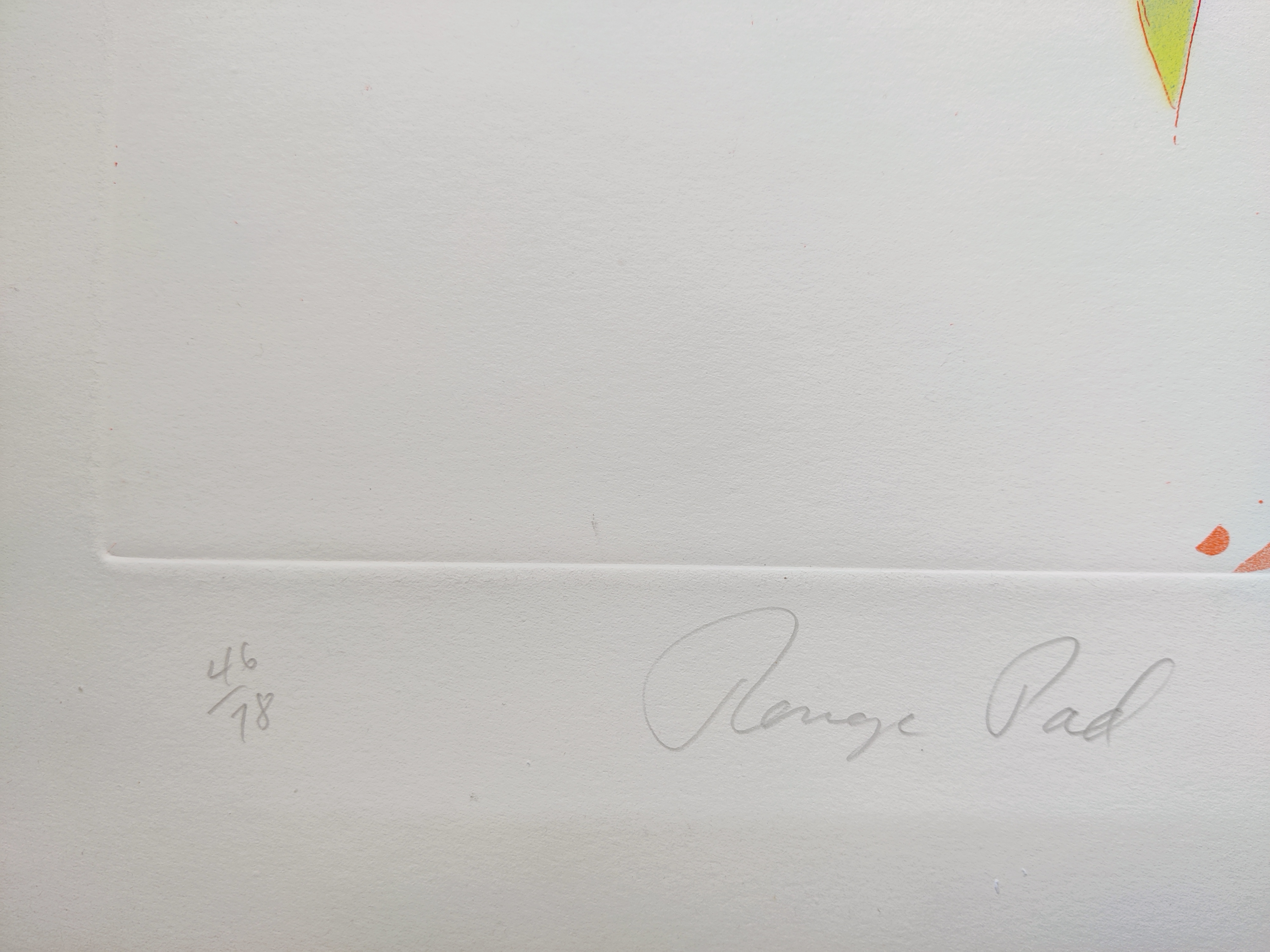 A painting of a colorful abstract painting on a white wall.