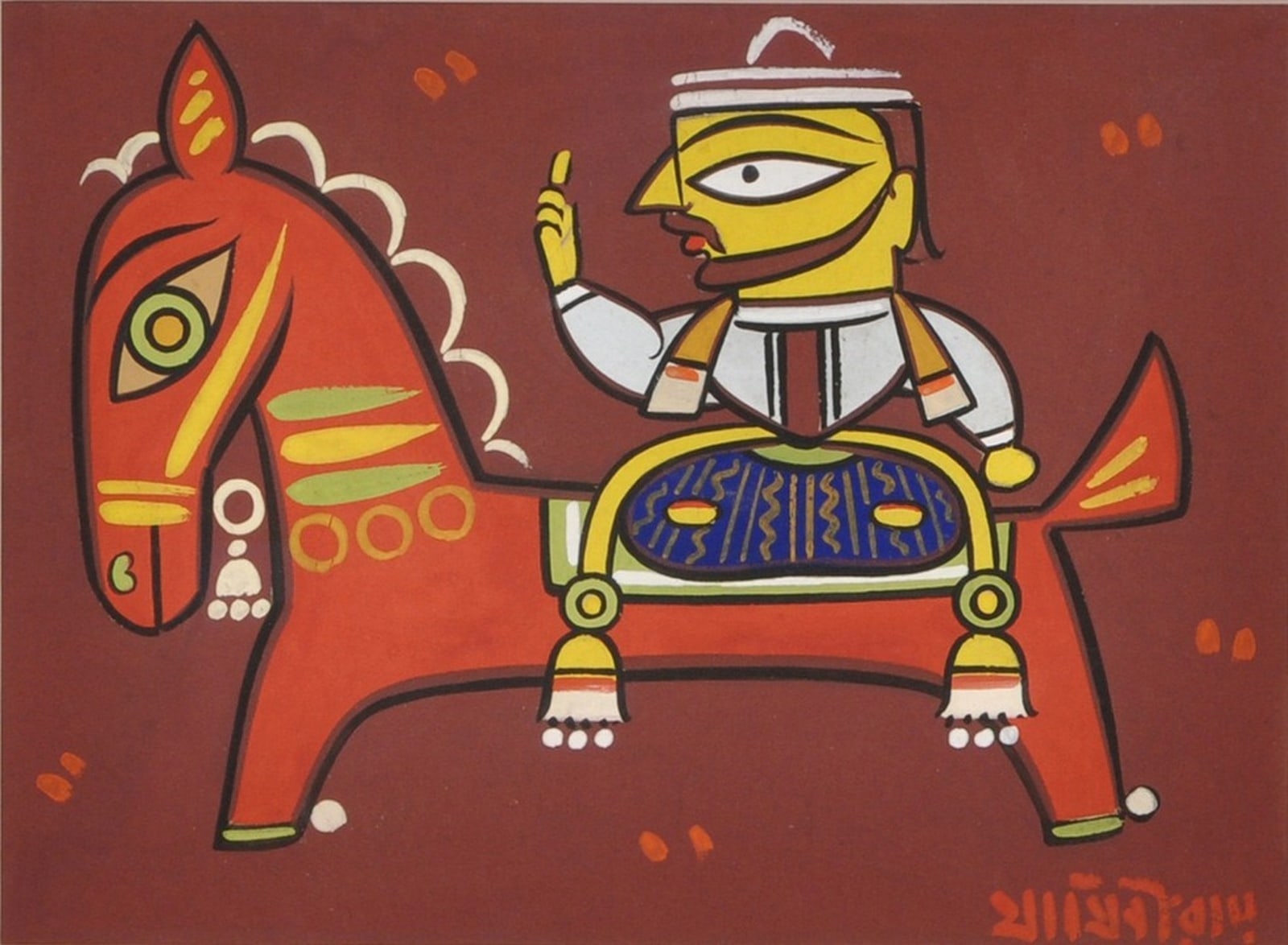 A painting of a man riding a horse. 