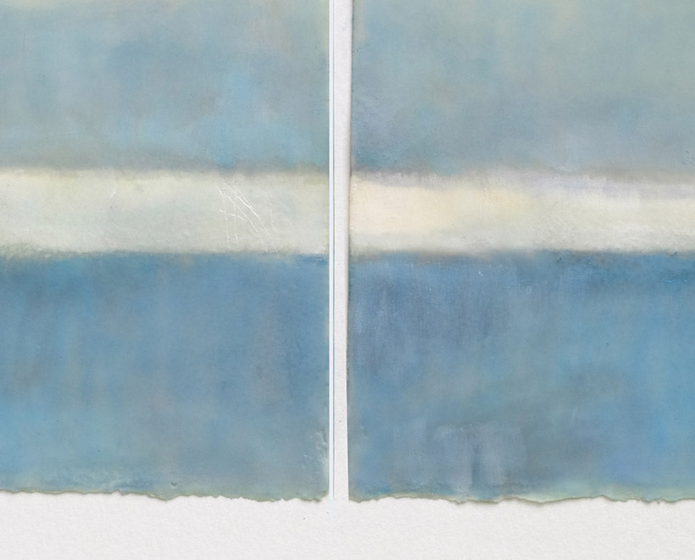 Artwork by Janise Yntema, Blue On Blue, Made of Beeswax, resin and pigment on archival paper mounted on archival board matted. 