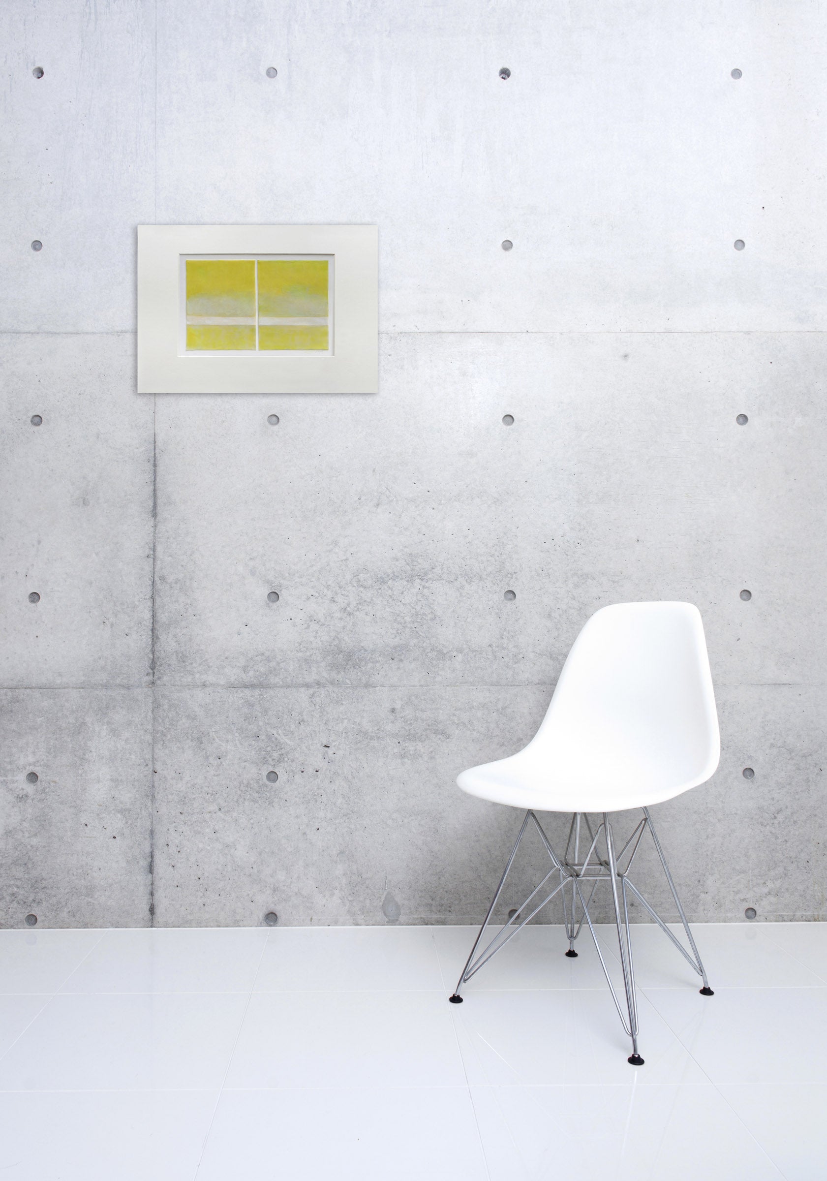 Artwork by Janise Yntema, Celedon Mist, Made of Beeswax, resin and pigment on archival paper mounted on archival board matted. 