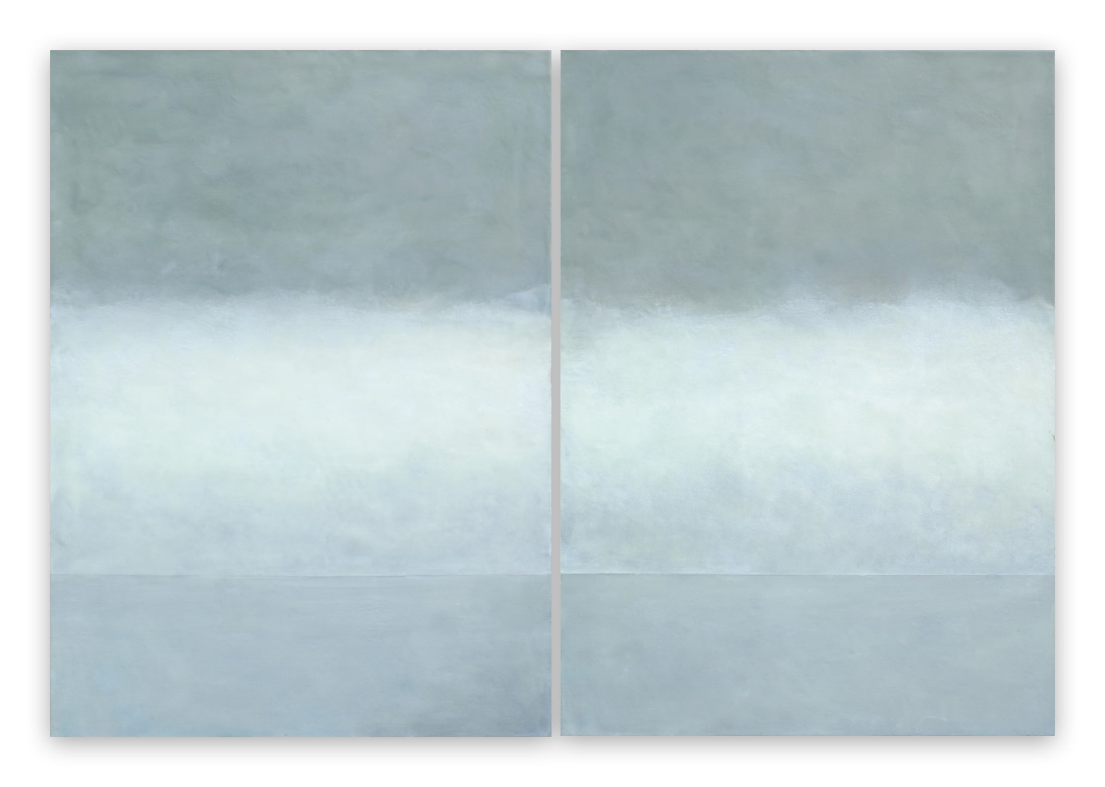 A painting of two squares of blue and white on a white background.