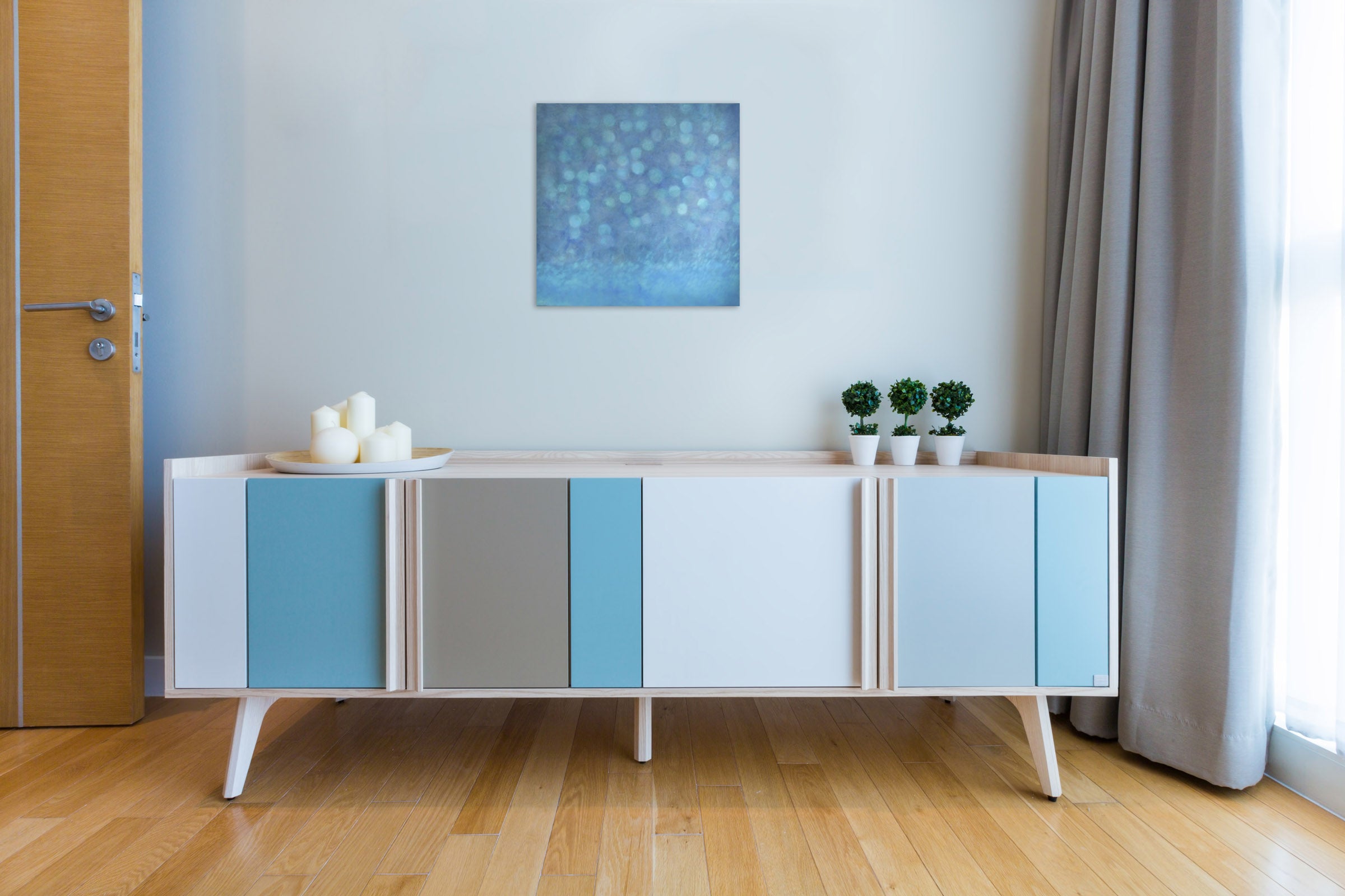 Artwork by Janise Yntema, Obsidian Blue, Made of Beeswax, resin and pigment on canvas mounted on panel 