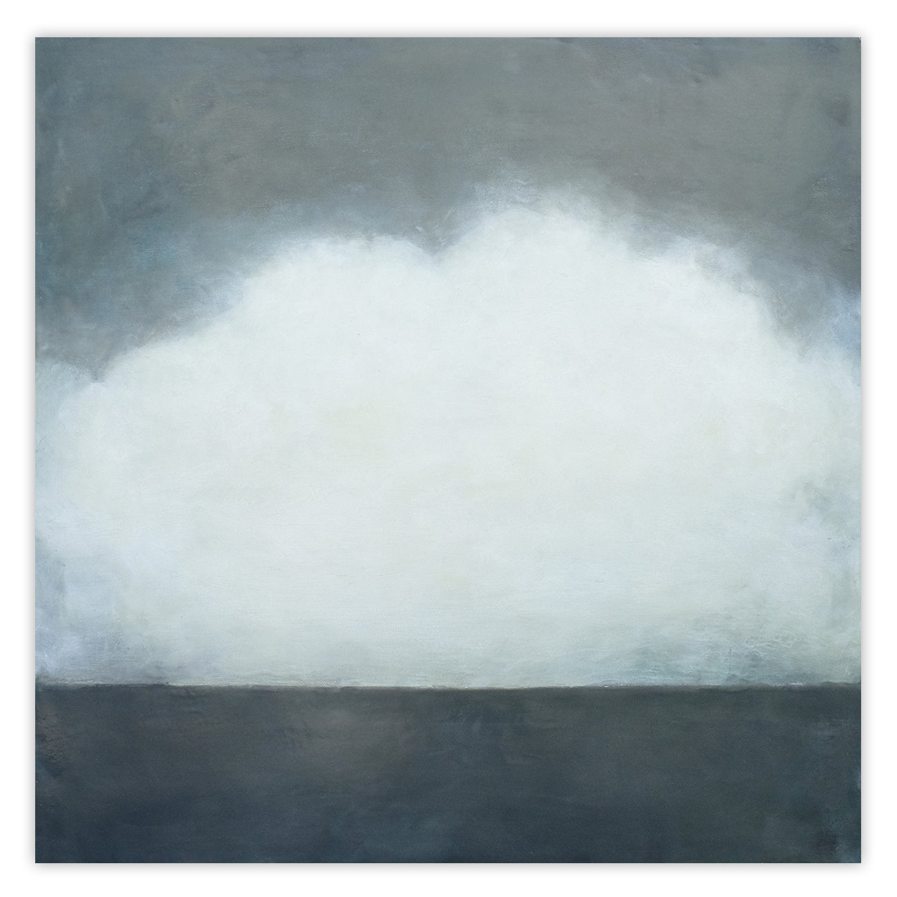 A painting of a cloudy sky over a body of water.