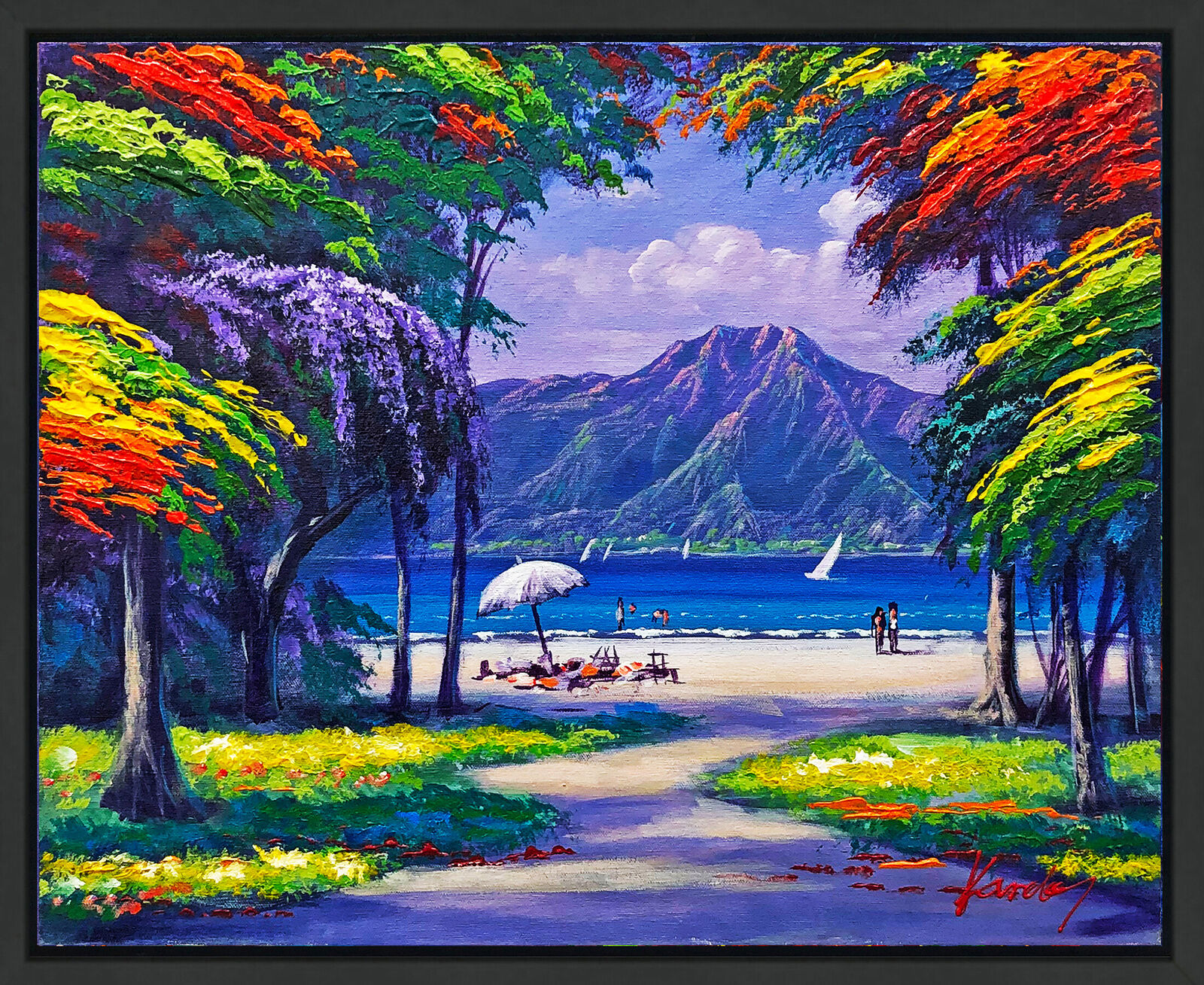 Day at the Beach (framed original painting on canvas) by Janos Kardos, 2016