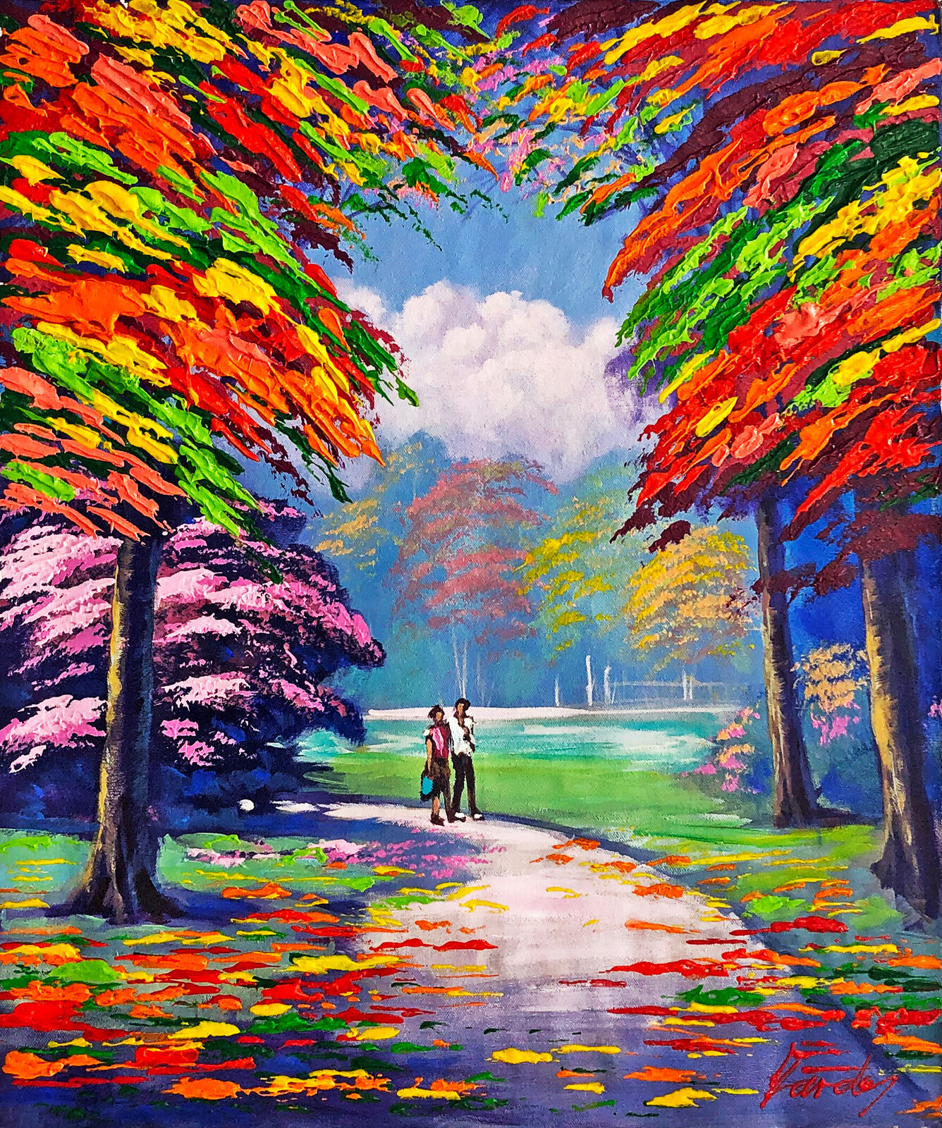 Artwork by Janos Kardos, Friends Walk (framed original painting on canvas), Made of Acrylic On Canvas 
