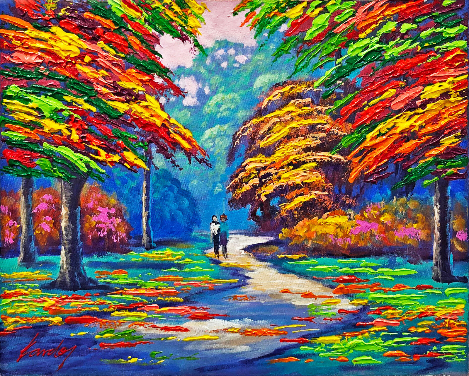 Artwork by Janos Kardos, Moment in the Park (framed original painting on canvas), Made of Acrylic On Canvas 
