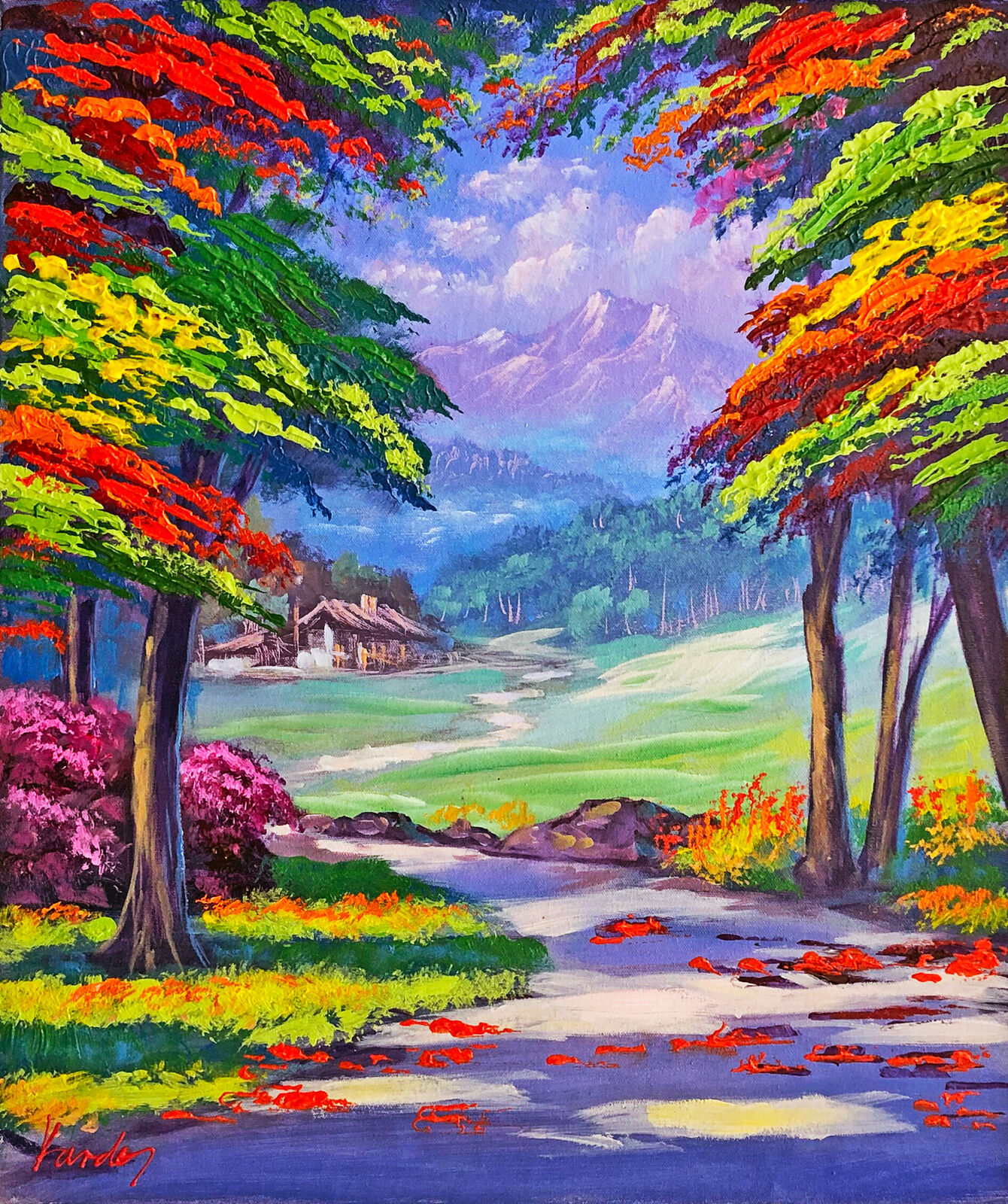 Artwork by Janos Kardos, The House in the Woods (framed original painting on canvas), Made of Acrylic On Canvas 