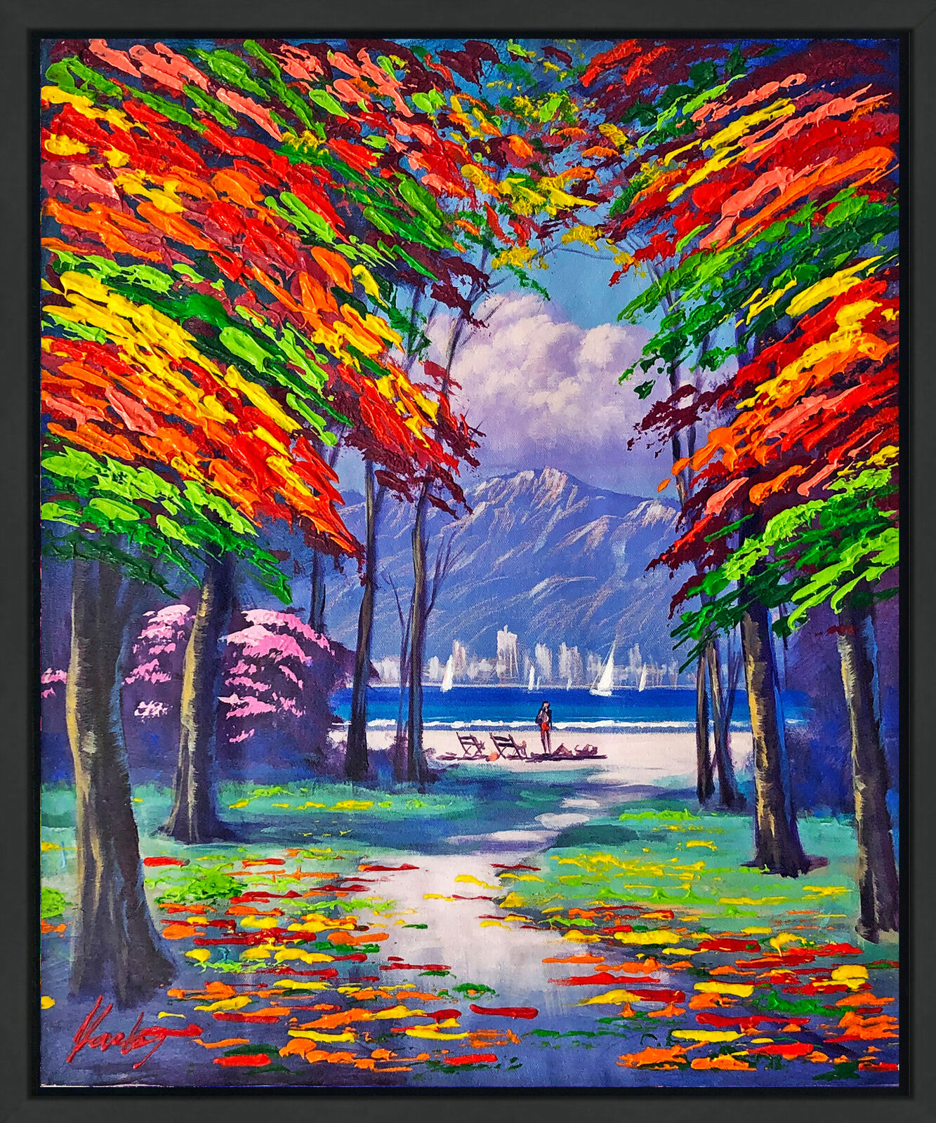 Weekend on the Beach (framed original painting on canvas) by Janos Kardos, 2016