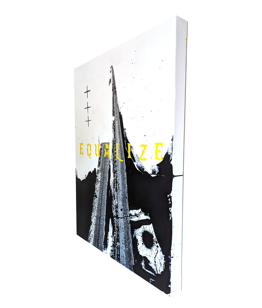 A black and white poster with the word equalize written on it.