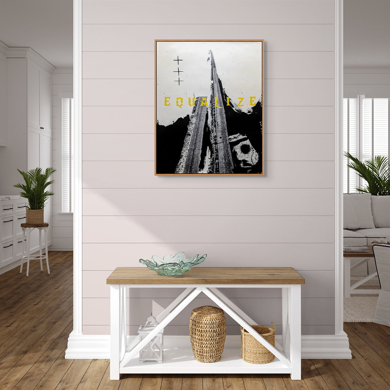 A black and white poster with the word equalize written on it.