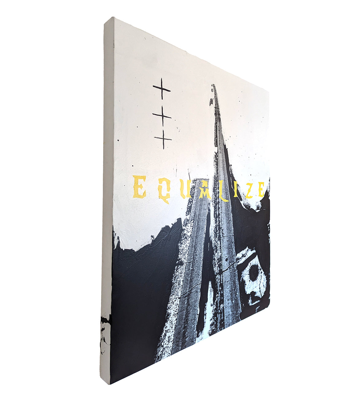 A black and white poster with the word equalize written on it.