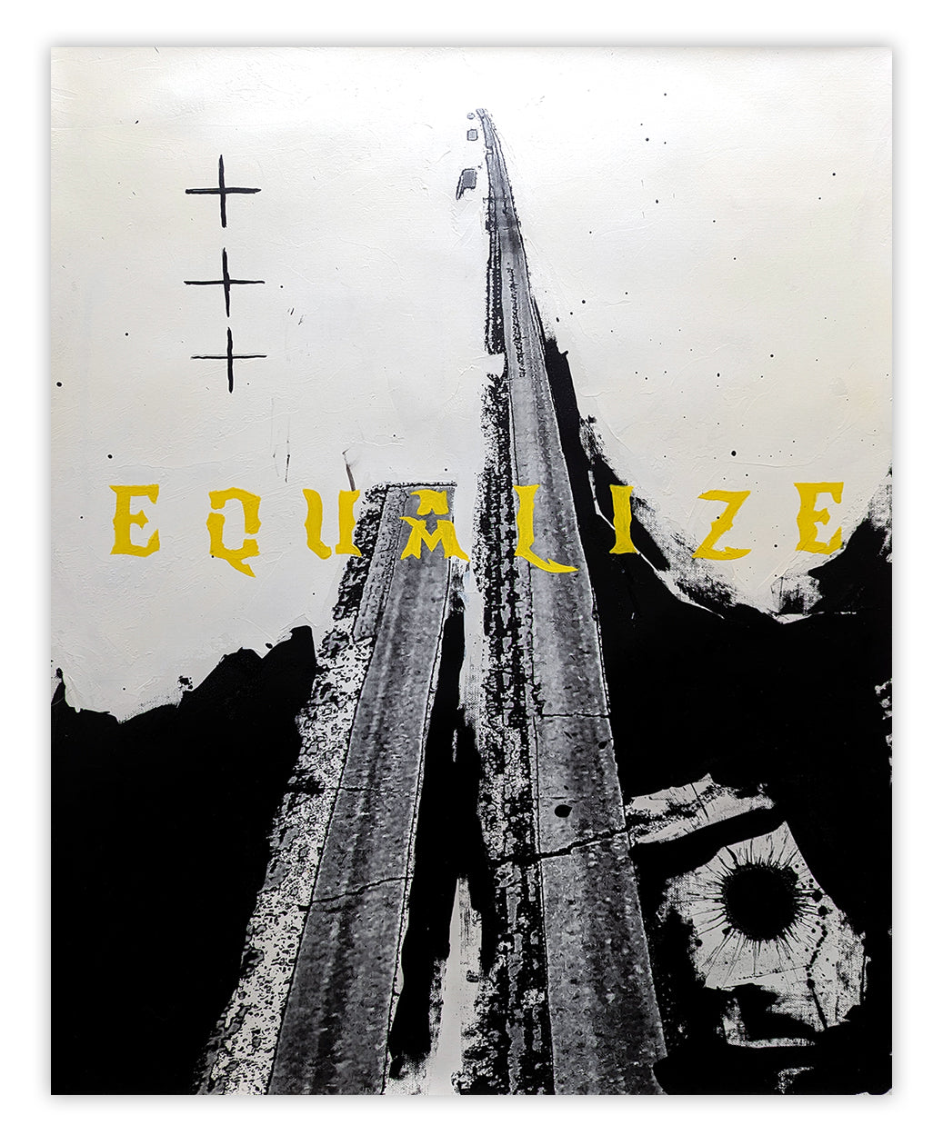 A black and white poster with the word equalize written on it.