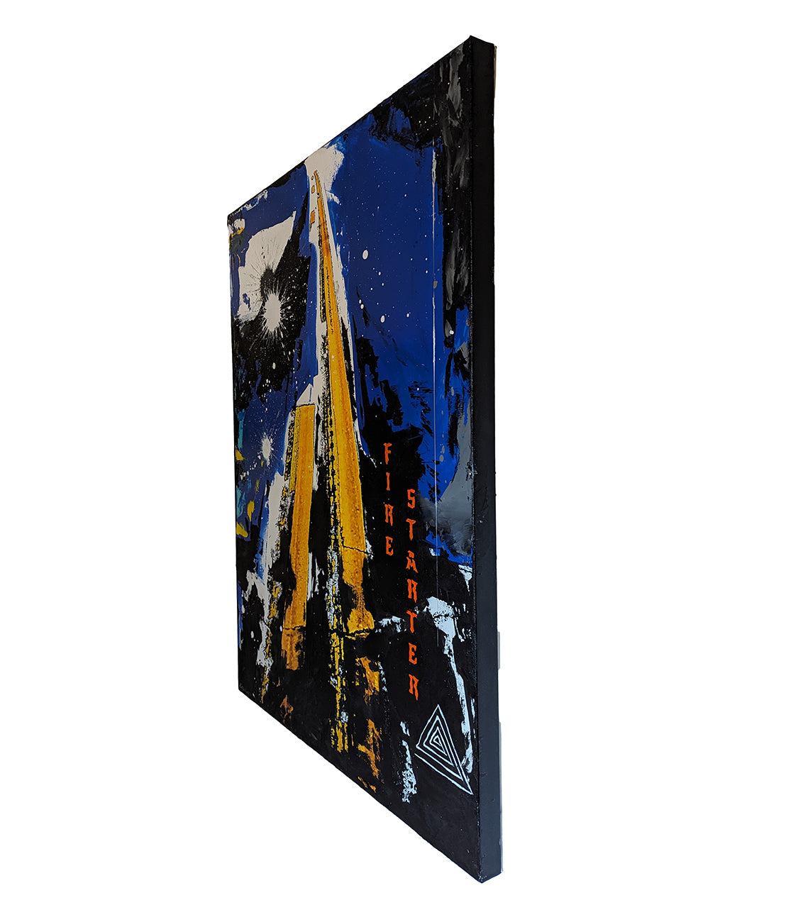 A painting of a road with a star in the sky.