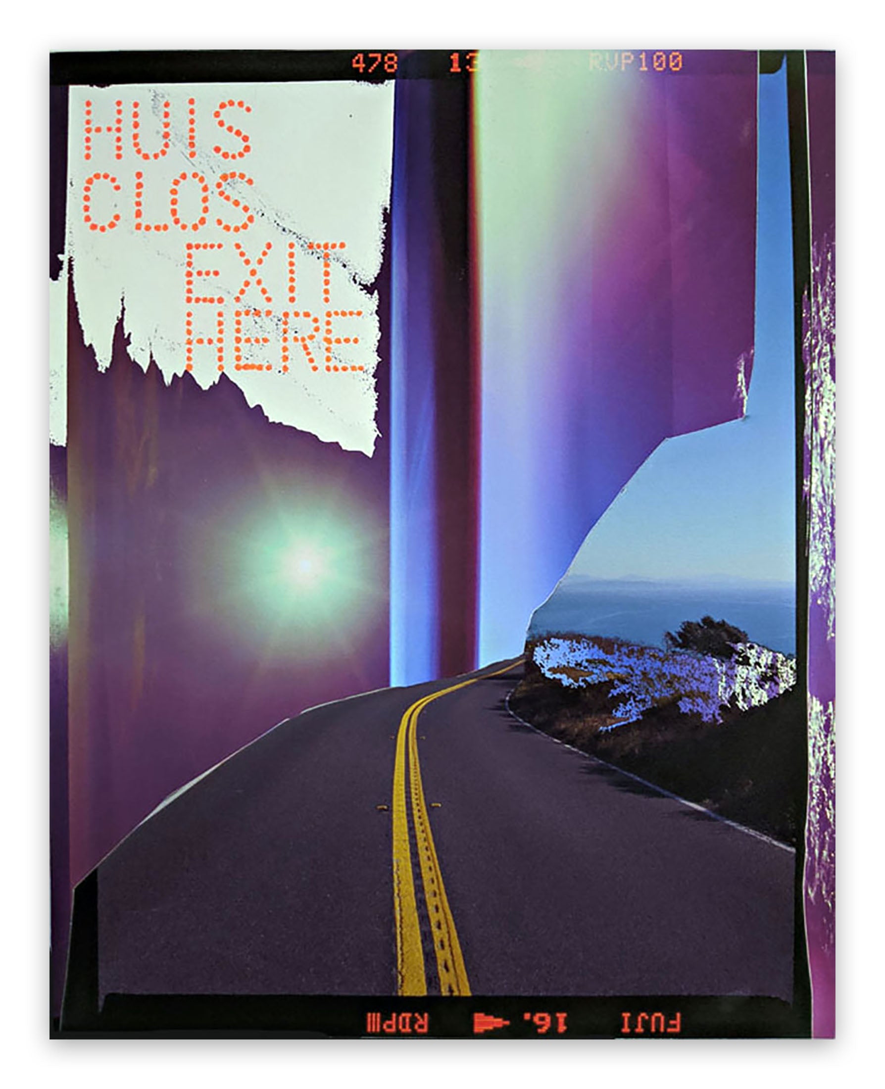 A poster with a picture of a road going through a tunnel.