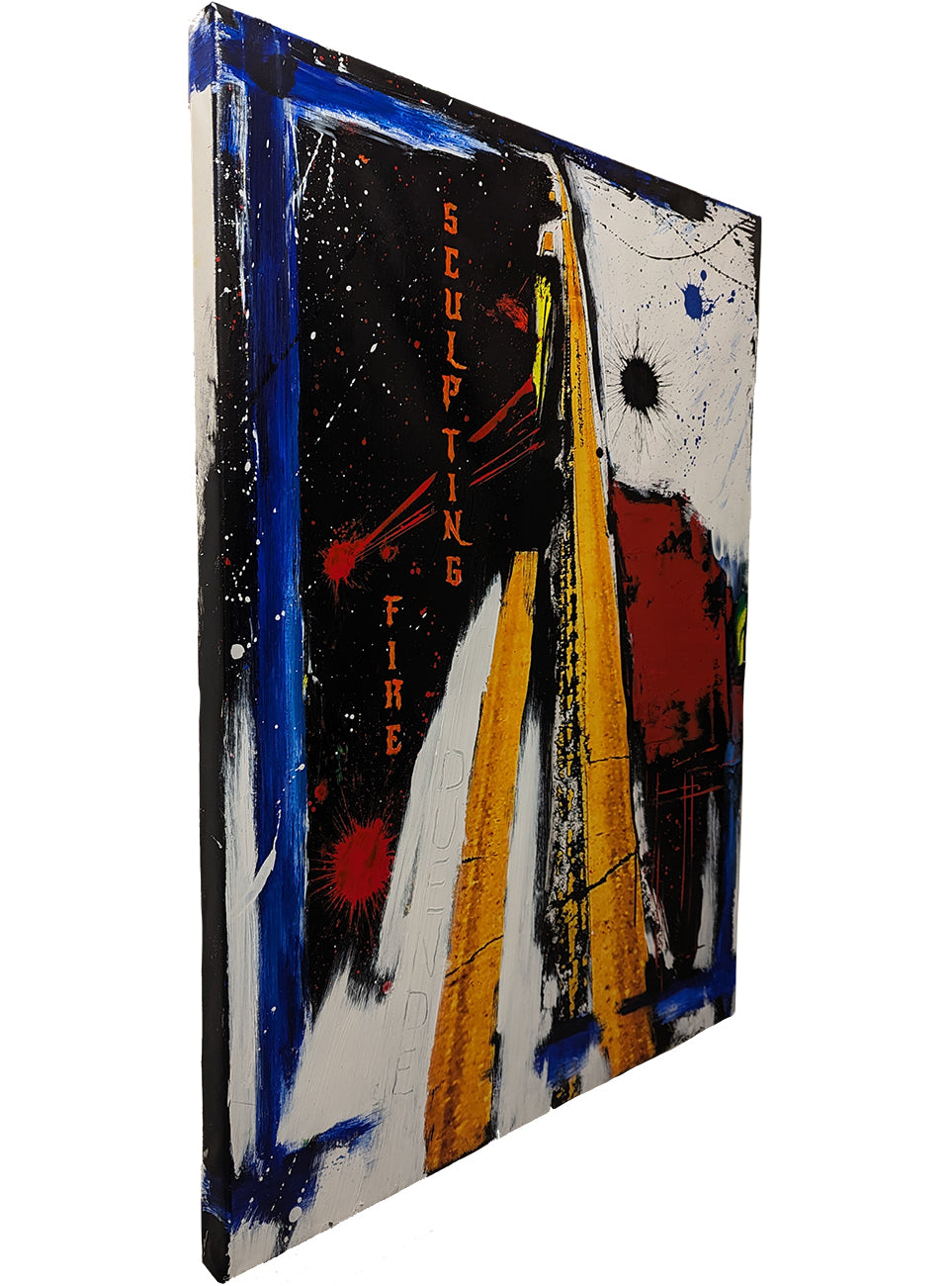 A painting of a yellow and black abstract painting on a white background.