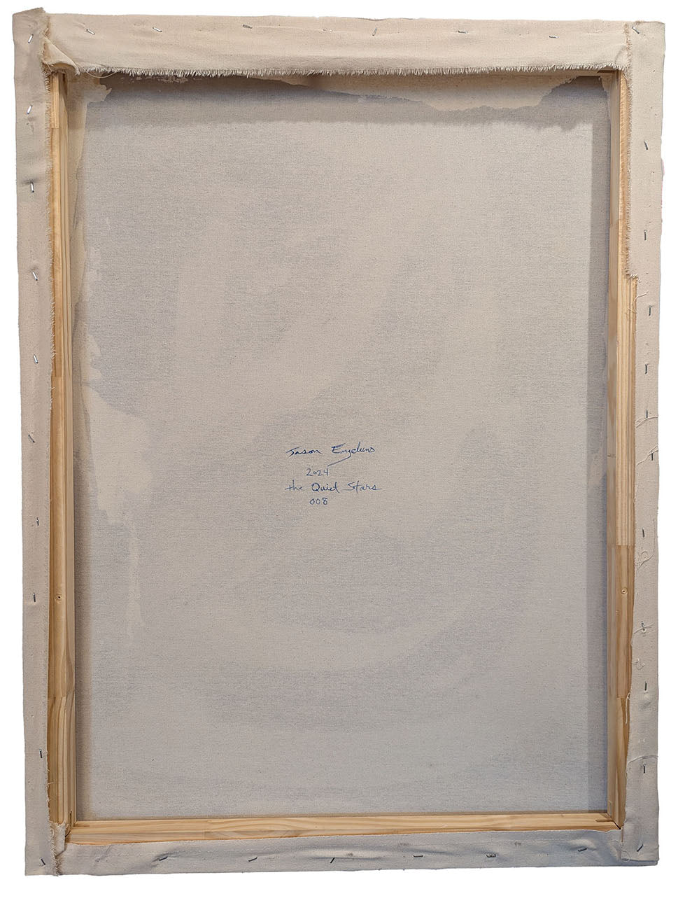 A painting of a feather on a blue background.