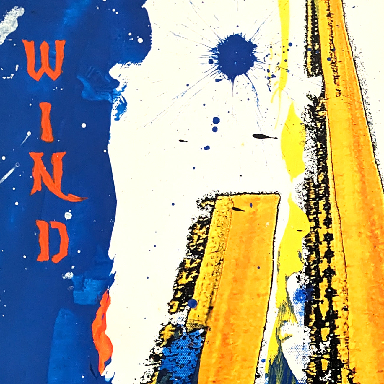 A painting of a road with the word wind written on it.