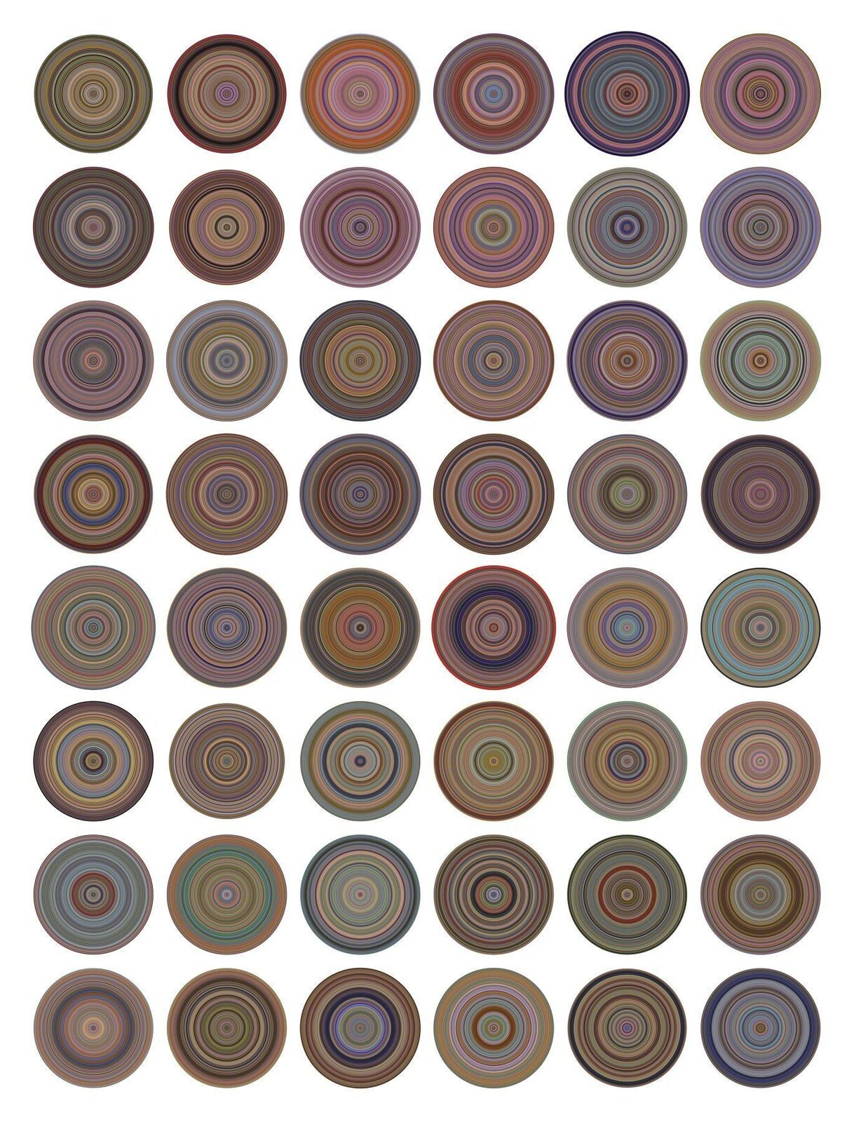 A grid of concentric circular patterns in earthy tones.