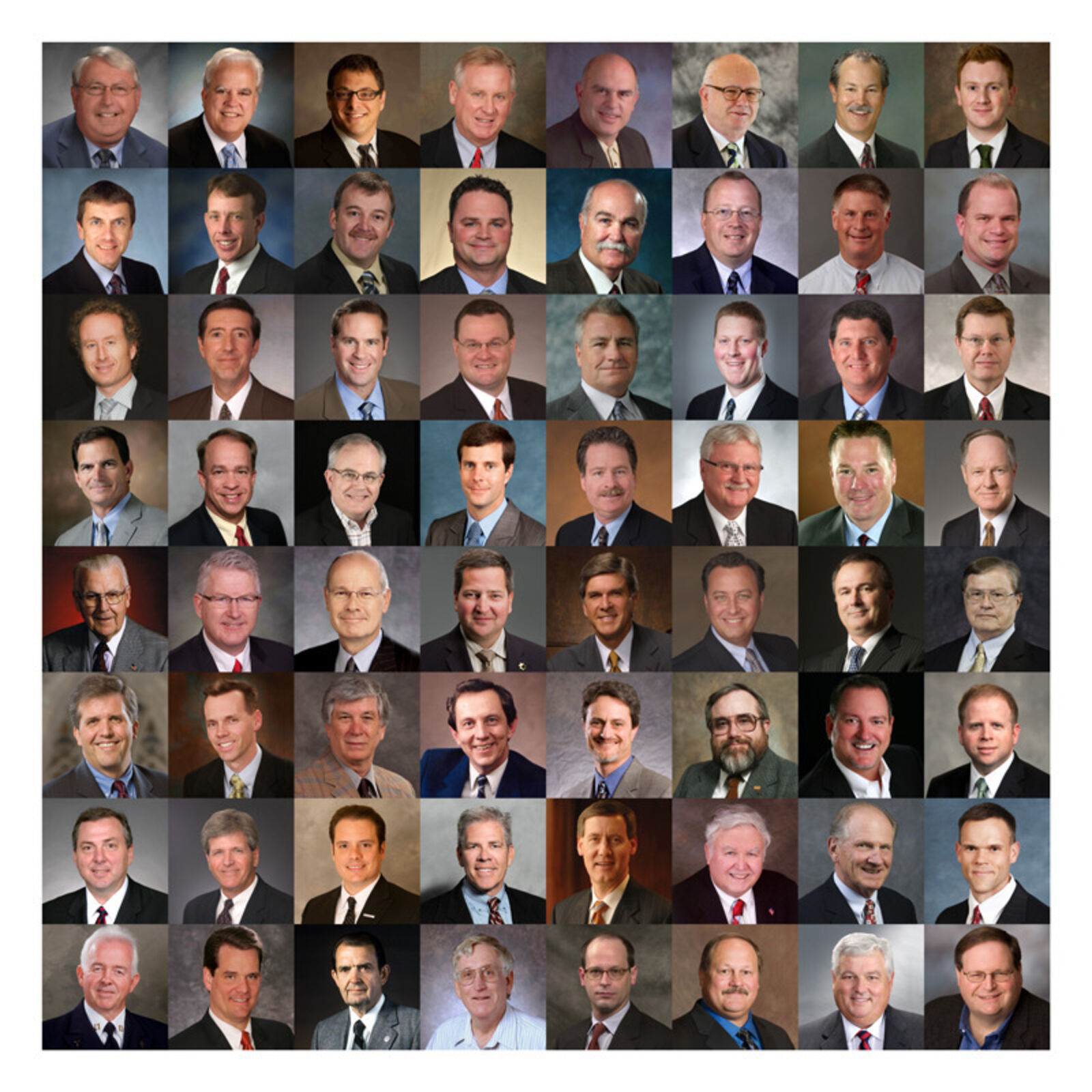 A grid of professional headshots featuring diverse individuals in formal attire.