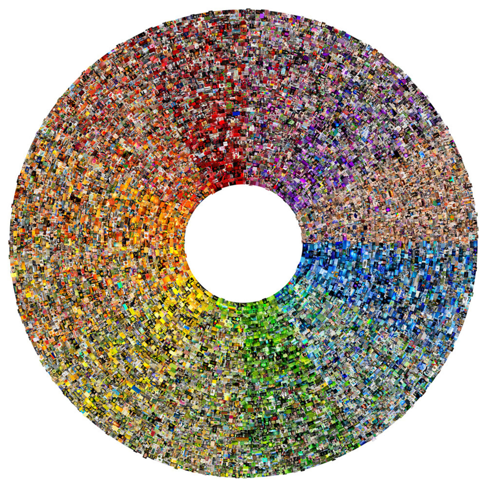 A colorful mosaic ring chart displaying a spectrum of hues with labeled color categories.