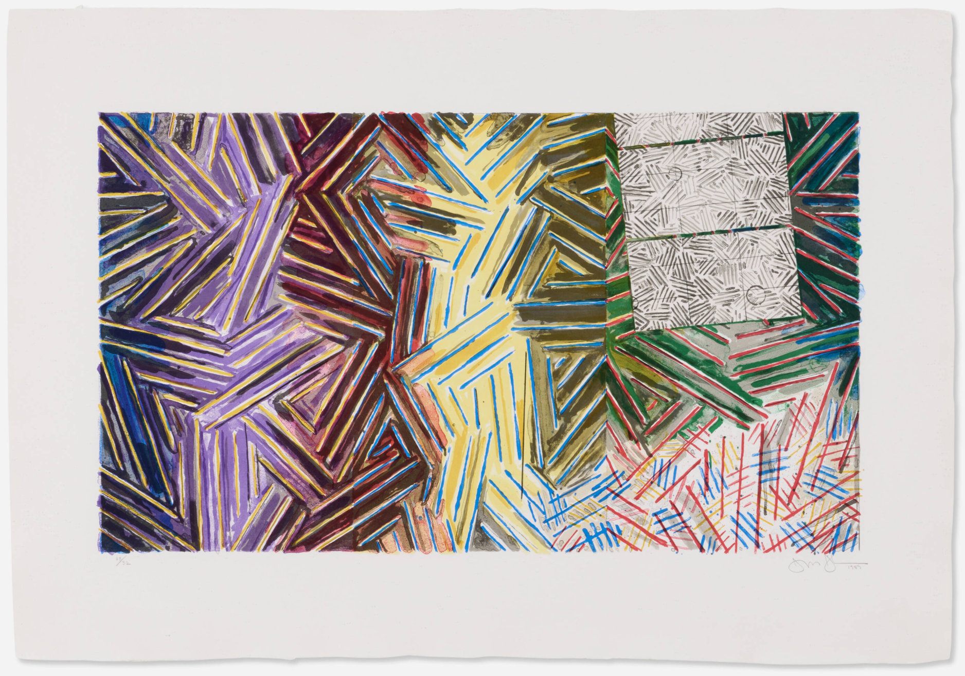 A colorful abstract painting on a white background.