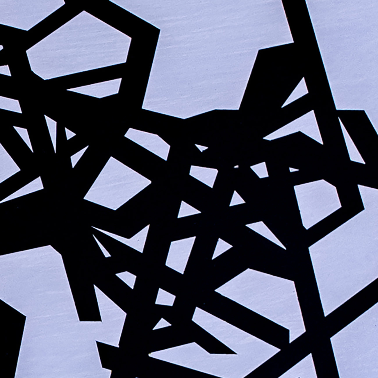 A black and white abstract painting on a blue background.