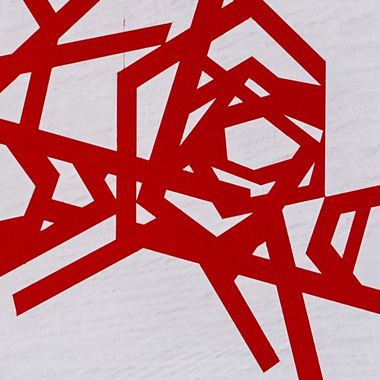 A red and white abstract painting on a white background.