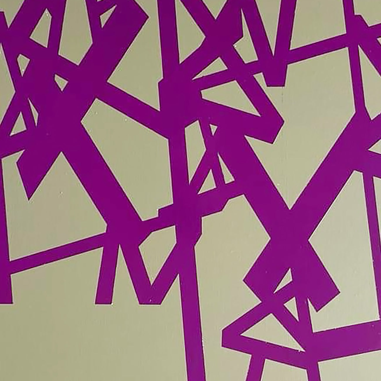 A painting with purple lines on a beige background. 