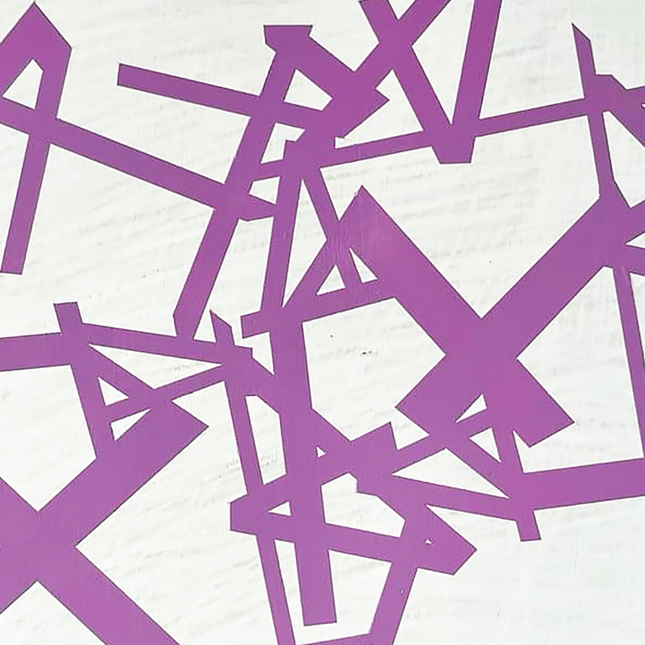 A painting of purple and white geometric shapes on a white background.