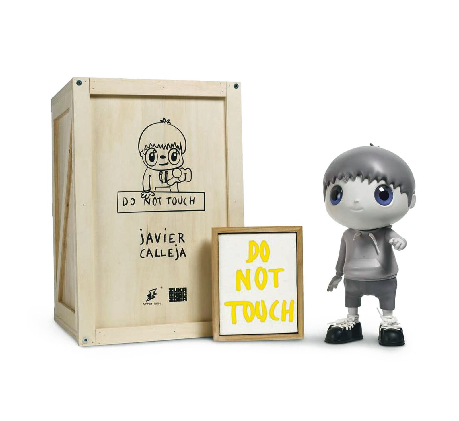 Artwork by Javier Calleja, DO NOT TOUCH (GREY), Made of Resin; Steel; String; Acrylic Paint 