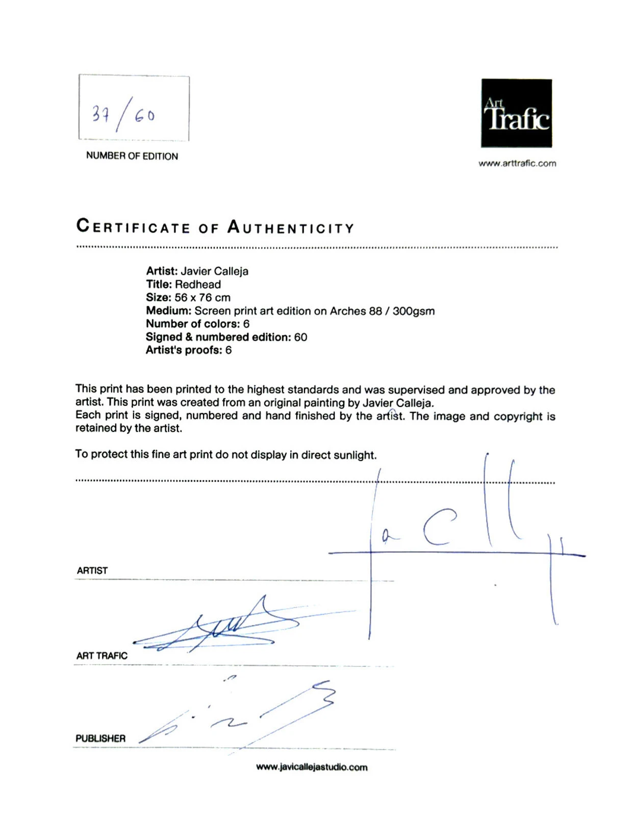 Artwork by Javier Calleja, Redhead , Made of Hand finished screen print 