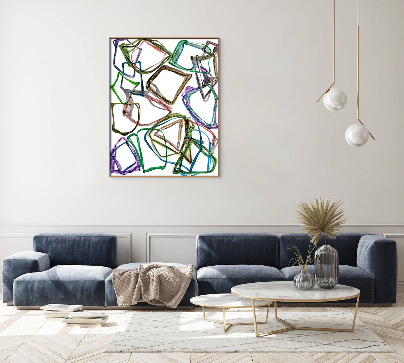 A drawing of a bunch of different colored shapes on a white background.