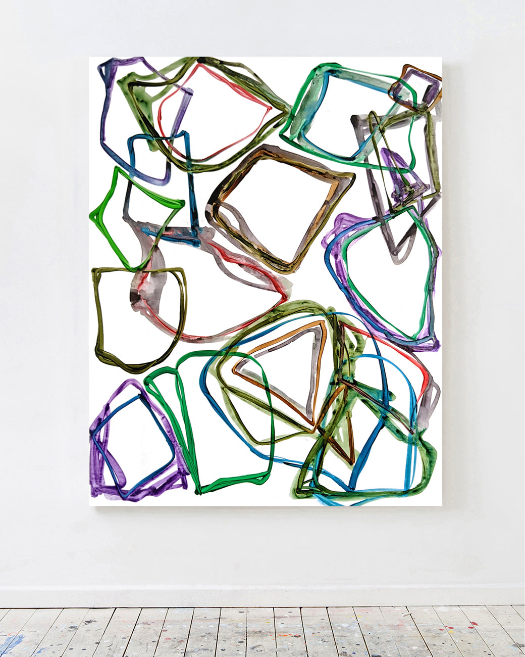 A drawing of a bunch of different colored shapes on a white background.