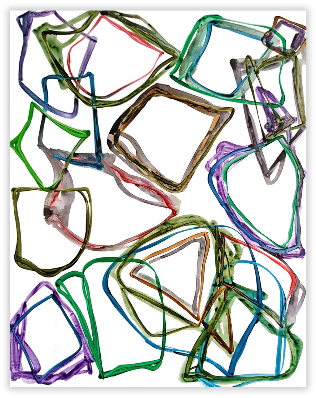 A drawing of a bunch of different colored shapes on a white background.