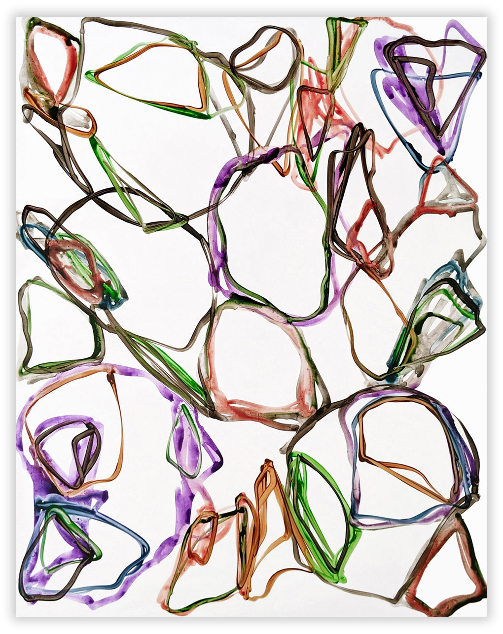 A painting of a bunch of different colored lines on a white background.
