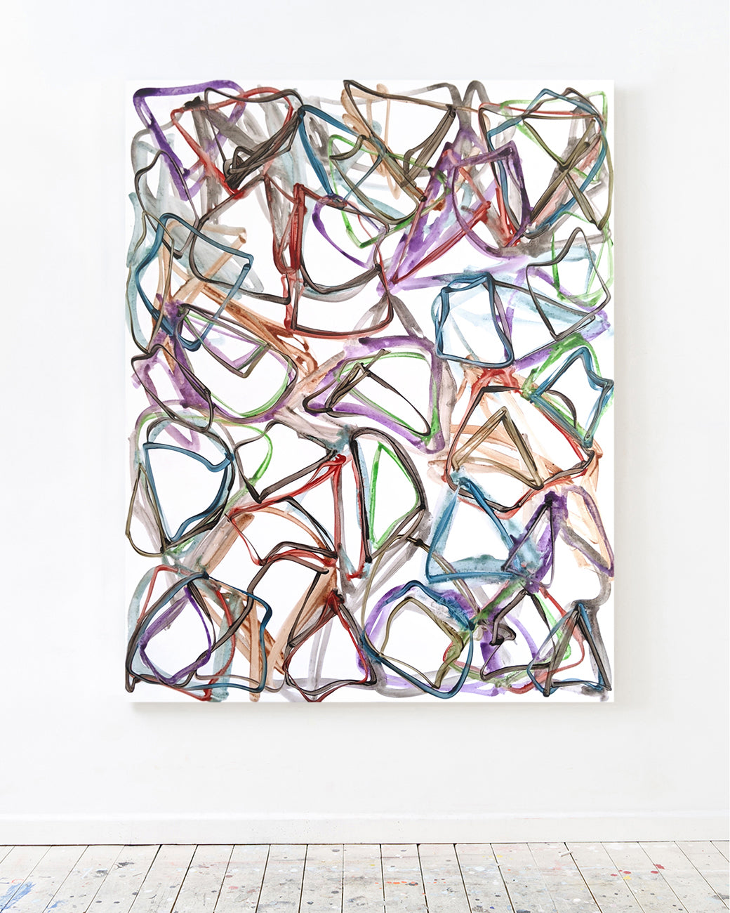 A watercolor painting of a bunch of different colored shapes.