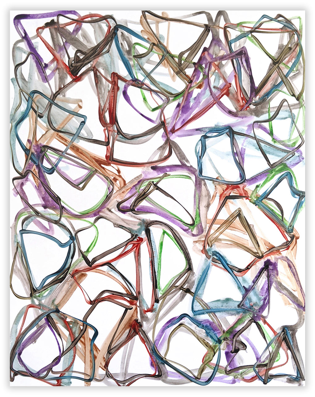 A watercolor painting of a bunch of different colored shapes.