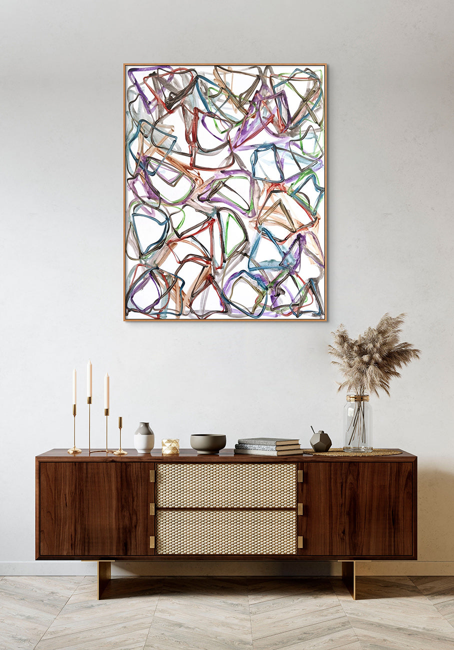A watercolor painting of a bunch of different colored shapes.