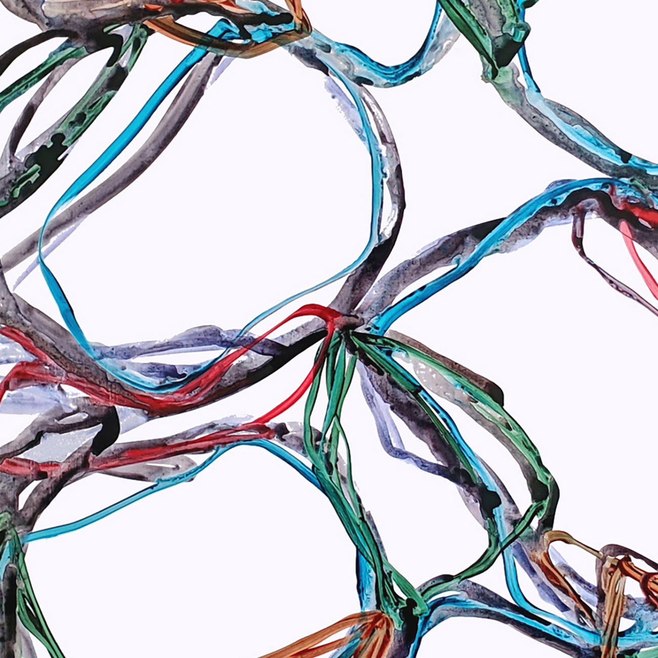 A painting of a bunch of different colored wires on a white background.