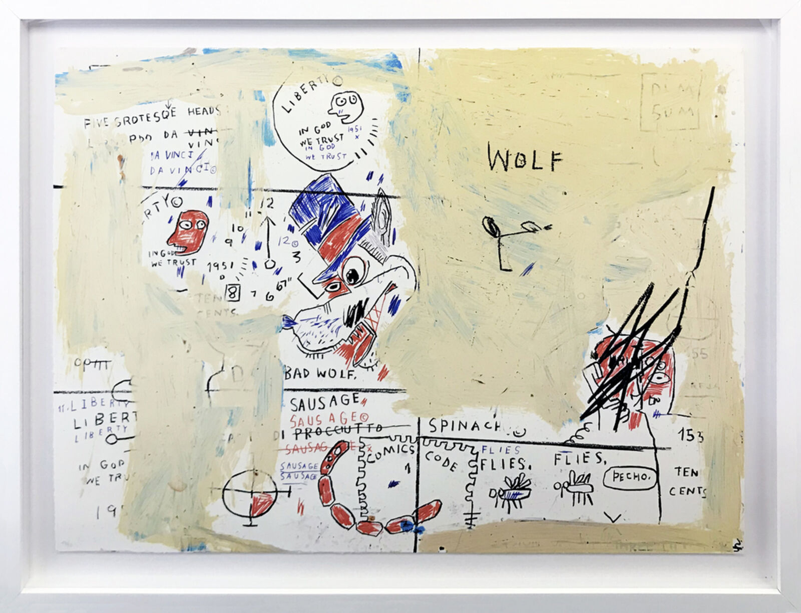 Artwork by Jean-Michel Basquiat, PORTFOLIO OF WOLF SAUSAGE, KING BRAND, DOG LEG STUDY AND UNDISCOVERED GENUIS, Made of Screen Print 