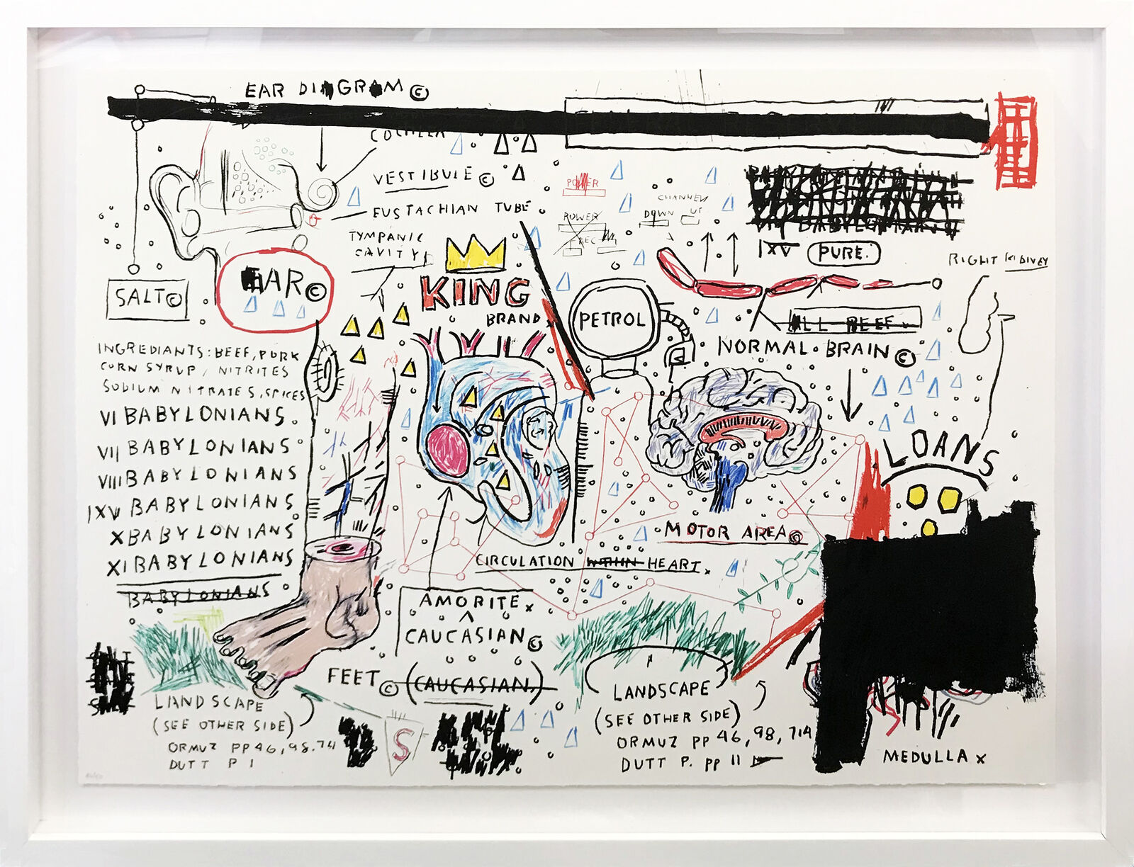 Artwork by Jean-Michel Basquiat, PORTFOLIO OF WOLF SAUSAGE, KING BRAND, DOG LEG STUDY AND UNDISCOVERED GENUIS, Made of Screen Print 